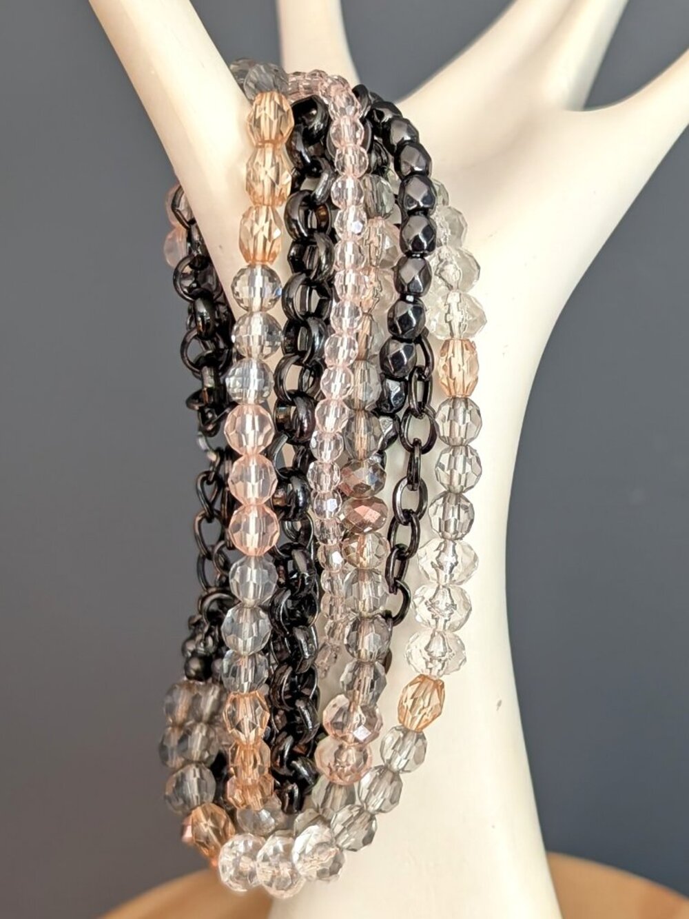 Multi strand chain and bead bracelet